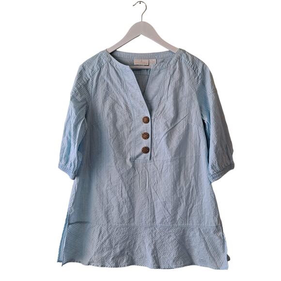 Soft Sorrounding Womens Blue Split Boat Neck Half Sleeve Striped Top - Size M - Picture 1 of 7
